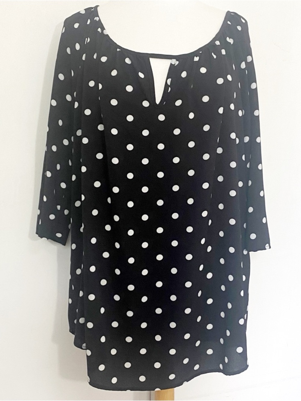 Cool Melon Peasant Stye Raglan Sleeve Black & White Polka Dot Tunic Top 2X